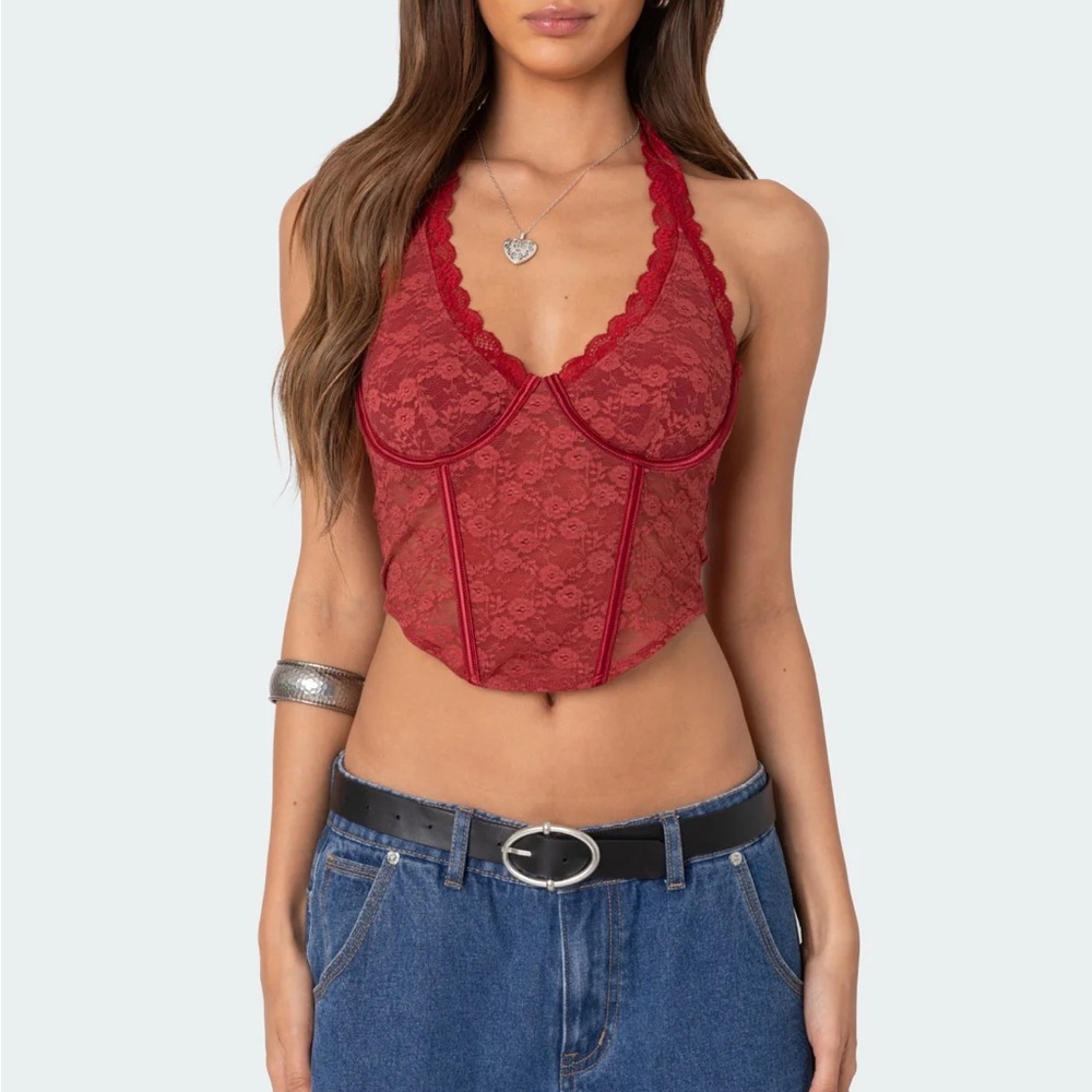 Edikted Red Lace Halter Top